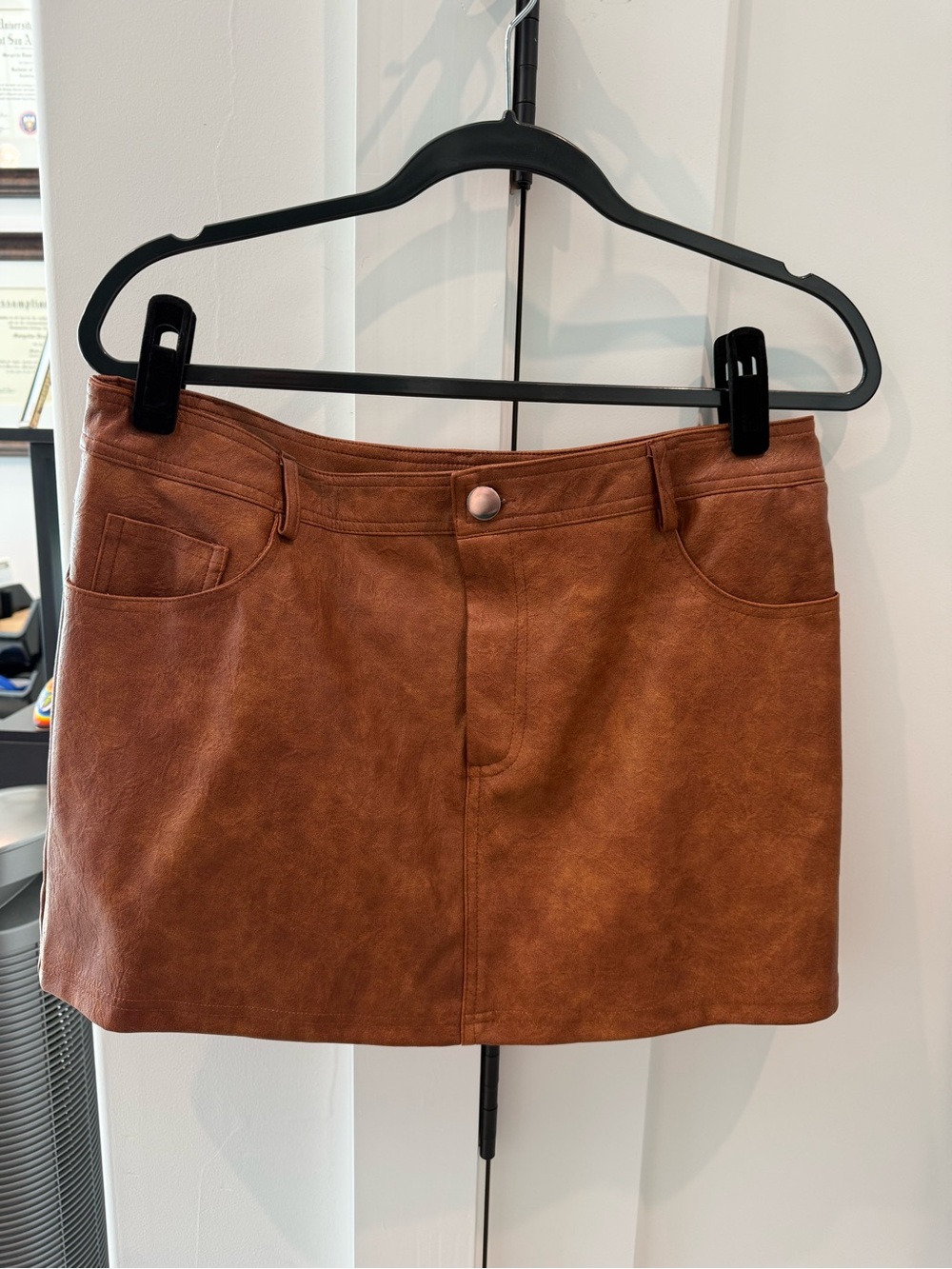 Missguided Faux Leather Mini Skirt in Cognac Brown